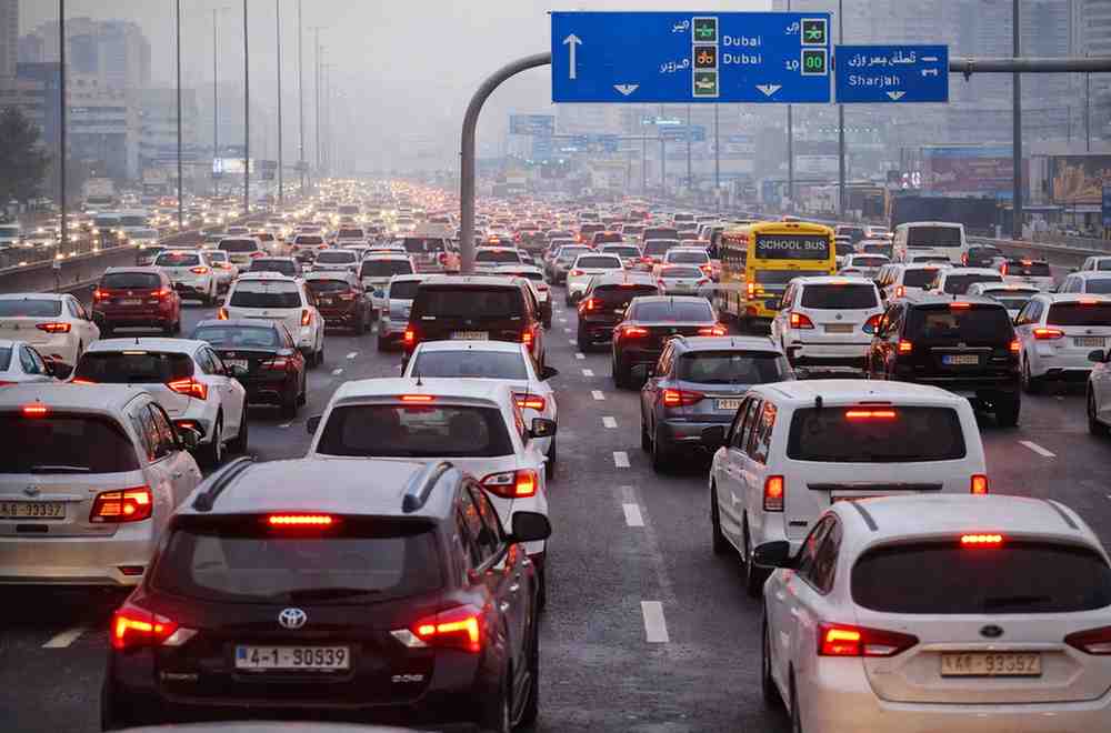 Dubai Sharjah road traffic congestion during peak hours
